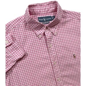 Ralph Lauren Men's Large Shirt Pink Gingham Check Classic Fit Flesh Pony - 595